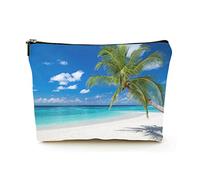 Elegante borsa per il trucco Borsa per cosmetici da viaggio in lino da donna Borsa per organizer per trucco durevole, spiaggia paradisiaca tropicale, per donne/uomini