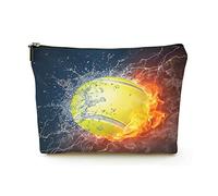 Elegante borsa per il trucco Borsa per cosmetici da viaggio in lino da donna Borsa per organizer per trucco durevole, pallina da tennis nel fuoco e nell'acqua, per donne/uomini