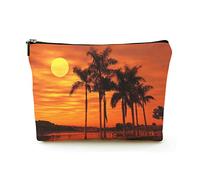 Elegante borsa per il trucco Borsa per cosmetici da viaggio in lino da donna Borsa per organizer per trucco durevole, silhouette di palma, per donna/uomo