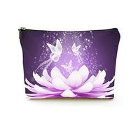 Elegante borsa per il trucco Borsa per cosmetici da viaggio in lino da donna Borsa per organizer per trucco durevole, loto viola e farfalla, per donna/uomo