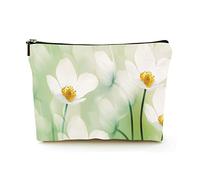 Elegante borsa per il trucco Borsa per cosmetici da viaggio in lino da donna Borsa per organizer per trucco durevole, bellissime primule e petali bianchi, per donne/uomini