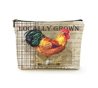 Elegante borsa per il trucco Borsa per cosmetici da viaggio in lino da donna Borsa per organizer per trucco durevole, poster vintage con gallo inglese e a scacchi, per donna/uomo