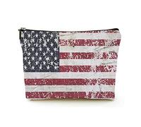 Elegante borsa per il trucco Borsa per cosmetici da viaggio in lino da donna Borsa per organizer per trucco durevole, bandiera degli Stati Uniti d'America, per donna/uomo