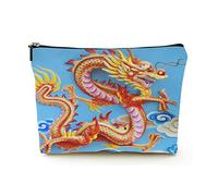 Elegante borsa per il trucco Borsa per cosmetici da viaggio in lino da donna Borsa per organizer per trucco durevole, drago sul muro, per donna/uomo