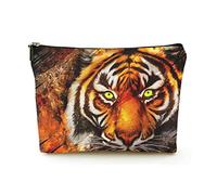 Elegante borsa per il trucco Borsa per cosmetici da viaggio in lino da donna Borsa per organizer per trucco durevole, feroce tigre su sfondo di fiamme, per donne/uomini