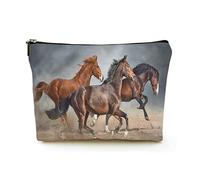 Elegante borsa per il trucco Borse per cosmetici da viaggio in lino da donna Borsa per organizer per trucco durevole, mandria di cavalli al galoppo nel deserto, per donne/uomini