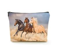 Elegante borsa per il trucco Borse per cosmetici da viaggio in lino da donna Borsa per organizer per trucco durevole, gruppo di cavalli che corrono al galoppo nella sabbia, per donne/uomini