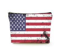 Elegante borsa per il trucco Borse per cosmetici da viaggio in lino da donna Borsa per organizer per trucchi durevole, bandiera grunge degli Stati Uniti, per donne/uomini