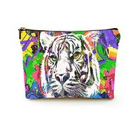 Elegante borsa per il trucco Borse per cosmetici da viaggio in lino da donna Borsa per organizer per trucco durevole, tigre nell'arte dei colori della giungla, per donne/uomini