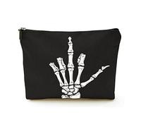 Elegante borsa per il trucco Borse per cosmetici da viaggio in lino da donna Borsa per organizer per trucco durevole, lo scheletro mostra il dito medio, per donne/uomini
