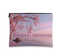 Elegante borsa per il trucco con acchiappasogni in cristallo, color pesca pastello bohémien, borsa da viaggio per donne, piccola borsa portatile in tela con cerniera, regalo per compleanni, feste