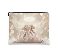 Elegante borsa per il trucco con ali d'angelo, borsa morbida da donna, organizer portatile da viaggio, borsa da toilette regalo per le vacanze, Beige, 7x9 Inch, Ali d'angelo