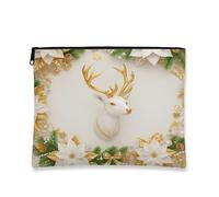 Elegante borsa per il trucco con cervo, astuccio per cosmetici floreale festivo per donne, organizer da viaggio in tela con cerniera, borsa da toilette per la cura della pelle delle vacanze, bianco