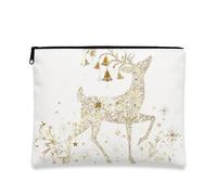 Elegante borsa per il trucco con cervo, borsa da viaggio per cosmetici da donna, piccola borsa portatile in tela con cerniera, borsa da toilette natalizia per la cura della pelle, bianco, 7x9 Inch