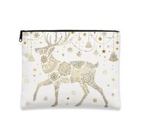 Elegante borsa per il trucco con cervo, borsa da viaggio per cosmetici da donna, piccola borsa portatile in tela con cerniera, borsa da toilette per la cura della pelle delle vacanze, bianco, 7x9 Inch