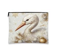 Elegante borsa per il trucco con cicogna, borsa da viaggio invernale per donne, organizer portatile in tela con cerniera, borsa da toilette per la cura della pelle delle vacanze, 17,8 x 22,9 cm