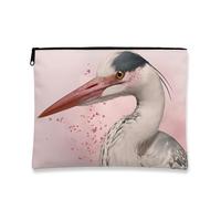 Elegante borsa per il trucco con cicogna, graziosa illustrazione di uccellini, borsa da viaggio per donne, piccola borsa portatile in tela con cerniera, ideale come regalo estivo per la cura della