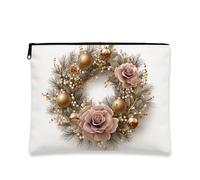 Elegante borsa per il trucco, con corona floreale, borsa da viaggio per cosmetici, da donna, piccola borsa portatile in tela con cerniera, borsa da toilette per la cura della pelle delle vacanze, Oro