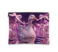 Elegante borsa per il trucco con design a papera, viola floreale, borsa da viaggio per donne, organizer portatile con cerniera, perfetta per regalo primaverile per la cura della pelle, Viola, 7x9 Inch