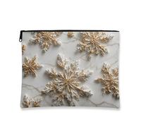 Elegante borsa per il trucco con fiocco di neve, borsa da viaggio per cosmetici, in tela, portatile, con cerniera, bianco, 7x9 Inch, Fiocco
