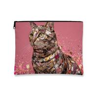 Elegante borsa per il trucco con gatto, borsa da viaggio per cosmetici con gattino mosaico artistico per donne, piccola borsa portatile in tela con cerniera, borsa per la cura della pelle regalo per