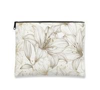 Elegante borsa per il trucco con giglio, organizer per cosmetici vintage floreale da donna, borsa portatile in tela con cerniera, perfetta per viaggi e uso quotidiano, bianco, 7x9 Inch, Giglio