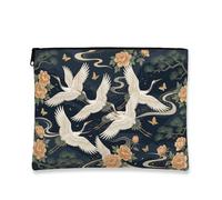 Elegante borsa per il trucco con gru, borsa da viaggio vintage floreale per donne, organizer portatile in tela con cerniera, borsa da toilette primaverile per la cura della pelle, Navy, 7x9 Inch, Gru