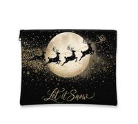 Elegante borsa per il trucco, con renna nera e luna, borsa da viaggio per donne, piccola borsa portatile in tela con cerniera, borsa da toilette per la cura della pelle delle vacanze, nero, 7x9 Inch