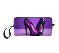 Elegante borsa per il trucco con tacco alto viola con stampa rossetto, borsa per cosmetici resistente, borsa da viaggio per il trucco, regalo essenziale per donne e uomini, bianco, Taglia unica