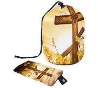 Elegante borsa per il trucco da donna, impermeabile, con coulisse, ideale per riporre e proteggere la tua collezione di trucchi, croce gialla pasquale, Multicolore,
