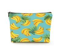 Elegante borsa per il trucco da donna in lino da viaggio per cosmetici, durevole borsa per organizer per trucco, foglie di palma tropicali e banane, per donne/uomini