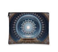 Elegante borsa per il trucco, design con mandala stellato, borsa portatile in tela con cerniera per donne, organizer da viaggio per articoli da toeletta, Blu, 7x9 Inch, Cosmetici
