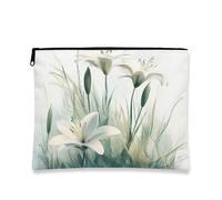 Elegante borsa per il trucco floreale, borsa da viaggio per cosmetici con giglio bianco per donne, organizer portatile in tela con cerniera, borsa da toilette primaverile per la cura della pelle, 17,8