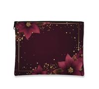 Elegante borsa per il trucco floreale, borsa da viaggio per cosmetici vintage con stella di Natale bordeaux per donne, piccola borsa portatile in tela con cerniera, borsa da toilette per la cura della