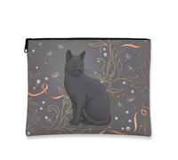 Elegante borsa per il trucco floreale, borsa da viaggio vintage con gatto grigio, da donna, piccola borsa portatile in tela con cerniera, borsa da toilette per la cura della pelle quotidiana, Grigio