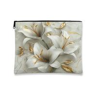 Elegante borsa per il trucco floreale, borsa da viaggio vintage con giglio bianco per donne, organizer portatile in tela con cerniera, borsa da toilette primaverile per la cura della pelle, 17,8 x