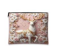 Elegante borsa per il trucco floreale, borse da viaggio per cosmetici vintage con cervo bianco per donne, piccola borsa portatile in tela con cerniera, organizer per articoli da toeletta per le