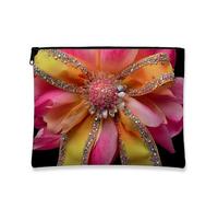 Elegante borsa per il trucco floreale con fiore da pesca da donna, piccolo astuccio portatile in tela con cerniera organizer per prodotti da toeletta per festival di primavera, pesca, 7x9 Inch, Fiore