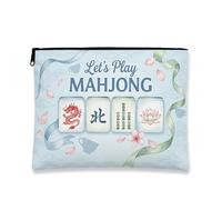 Elegante borsa per il trucco floreale, Dragon Mahjong Design Cosmetic Travel Pouch per donne, organizer portatile in tela con cerniera, Blu, 7x9 Inch, Drago