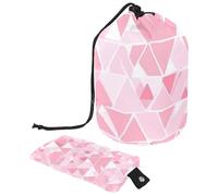 Elegante borsa per il trucco impermeabile con coulisse per donne, perfetta per organizzare il trucco in viaggio, triangolo rosa geometrico, Multicolore, 9.9x6.9in/25.2x17.6cm;6x3.5in/15.2x8.8cm