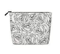 Elegante borsa per il trucco in canapa finta con stampa di pipistrelli vampiri, organizer da viaggio, astuccio cosmetico riutilizzabile con grande capacità, Rosa bianca e nera., Taglia unica