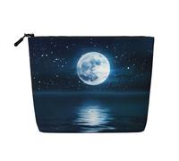 Elegante borsa per il trucco in canapa finta con stampa di pipistrelli vampiri, organizer da viaggio, astuccio cosmetico riutilizzabile con grande capacità, Cielo notturno, Taglia unica