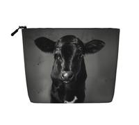 Elegante borsa per il trucco in canapa finta con stampa di pipistrelli vampiri, organizer da viaggio, astuccio cosmetico riutilizzabile con grande capacità, Faccia di mucca bianca nera, Taglia unica