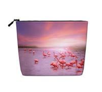 Elegante borsa per il trucco in canapa finta con stampa di pipistrelli vampiri, organizer da viaggio, astuccio cosmetico riutilizzabile con grande capacità, Fenicotteri rosa., Taglia unica