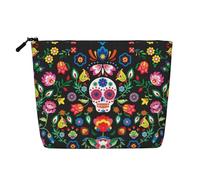 Elegante borsa per il trucco in canapa finta con stampa di pipistrelli vampiri, organizer da viaggio, astuccio cosmetico riutilizzabile con grande capacità, Sugar Horror Teschio e Fiori, Taglia unica