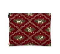 Elegante borsa per il trucco invernale con rami di pino e bacche 22,9 x | Stampa botanica invernale, astuccio con cerniera per trucco, dettagli a reticolo dorato, elegante motivo stagionale