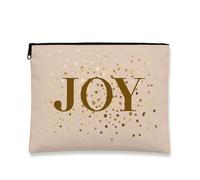 Elegante borsa per il trucco, Joy Gold Dots portatile da viaggio per donne, piccola borsa in tela con cerniera, borsa da toilette per la cura della pelle delle vacanze, Pesca, 7x9 Inch, Gioia