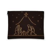 Elegante borsa per il trucco, minimalista con scena del presepe, borsa da viaggio per donne, piccola borsa portatile in tela con cerniera, borsa da toilette per la cura della pelle delle vacanze, nero
