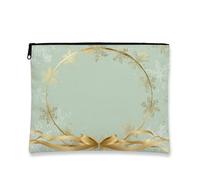 Elegante borsa per il trucco, pochette da viaggio per cosmetici con fiocco di neve verde chiaro e oro per donna, organizer portatile in tela con cerniera, borsa da toilette per la cura della pelle du