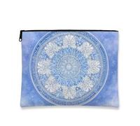 Elegante borsa per il trucco vintage, borsa da viaggio per cosmetici con design mandala blu per donne, piccola custodia portatile in tela con cerniera, organizer per la cura della pelle regalo per le